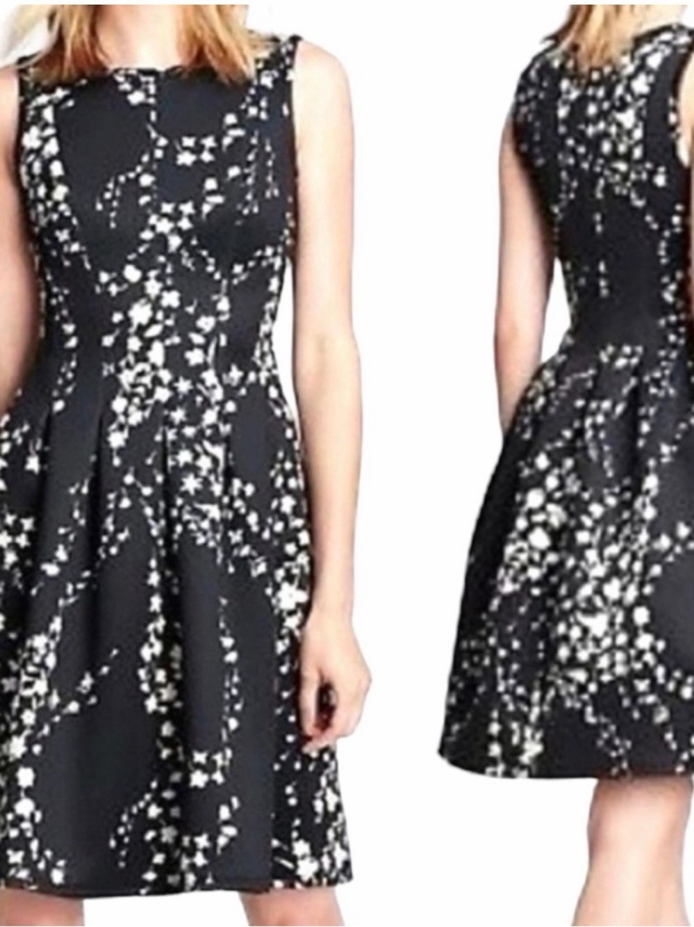 Ann Taylor Black & White Floral Fit-and-Flare Dress